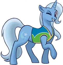 Size: 1155x1181 | Tagged: safe, artist:bellbell123, edit, edited edit, editor:edits of hate, editor:unofficial edits thread, trixie, pony, unicorn, female, floppy ears, grin, image, looking at you, mare, one eye closed, png, raised leg, simple background, smiling, solo, transparent background, wink, winter wrap up vest