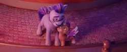 Size: 1903x785 | Tagged: safe, derpibooru import, screencap, sunny starscout, earth pony, pony, my little pony: a new generation, spoiler:g5, spoiler:my little pony: a new generation, argyle starshine, father and child, father and daughter, female, filly, filly sunny starscout, foal, g5, image, male, png, stallion, younger