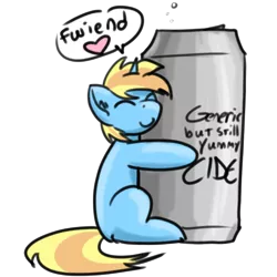 Size: 1000x1000 | Tagged: safe, artist:skydreams, derpibooru import, oc, oc:skydreams, unofficial characters only, pony, unicorn, alcohol, can, cider, female, hard cider, hug, image, mare, missing cutie mark, png, simple background, sketch, solo, speech bubble, transparent background