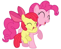 Size: 2718x2207 | Tagged: safe, artist:thatguy1945, derpibooru import, apple bloom, pinkie pie, earth pony, pony, duo, eyes closed, female, filly, foal, high res, hug, image, mare, png, simple background, transparent background, vector