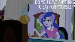 Size: 1280x720 | Tagged: safe, derpibooru import, edit, edited screencap, editor:quoterific, screencap, photo finish, princess luna, equestria girls, friendship games, photo finished, duo, duo female, female, image, jpeg, open mouth, text, vice principal luna