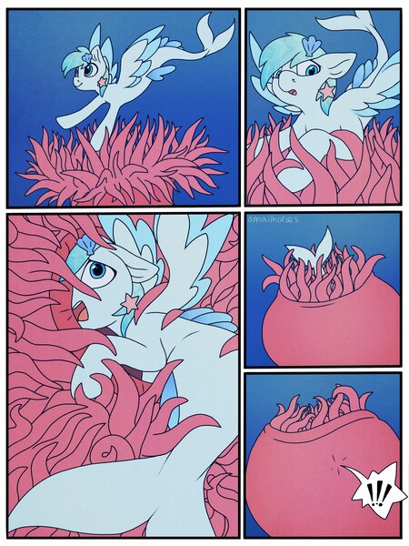 Size: 3000x4000 | Tagged: suggestive, artist:smallhorses, derpibooru import, oc, merpony, pony, sea pony, anemone, anemone vore, female, hooves, image, jpeg, mare, solo, unwilling prey, unwilling vore, vore, wings