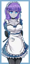 Size: 985x2100 | Tagged: suggestive, artist:n00bultima, derpibooru import, maud pie, equestria girls, arm behind back, big breasts, breasts, busty maud pie, cleavage, clothes, female, image, maid, png, pun, solo, solo female, visual pun