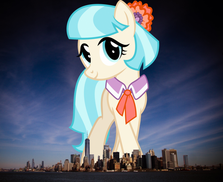 Size: 2048x1672 | Tagged: safe, artist:itv-canterlot, artist:thegiantponyfan, derpibooru import, coco pommel, earth pony, pony, female, giant pony, giant/macro earth pony, giant/mega coco pommel, giantess, highrise ponies, image, irl, macro, manhattan, mare, mega giant, new york, new york city, photo, png, ponies in real life