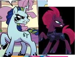 Size: 618x476 | Tagged: safe, artist:michela cacciatore, derpibooru import, idw, black belle, tempest shadow, unicorn, my little pony: generations, comparison, image, png