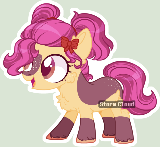Size: 2493x2292 | Tagged: safe, artist:dinkydoolove, derpibooru import, oc, unofficial characters only, earth pony, pony, base used, blaze (coat marking), bow, cheek fluff, chest fluff, coat markings, earth pony oc, eyelashes, facial markings, female, filly, foal, full body, gray background, hair bow, high res, hooves, image, offspring, open mouth, open smile, outline, parent:apple bloom, parent:tender taps, parents:tenderbloom, pigtails, png, signature, simple background, smiling, socks (coat marking), solo, standing, tail, two toned mane, two toned tail, unshorn fetlocks, watermark, white outline