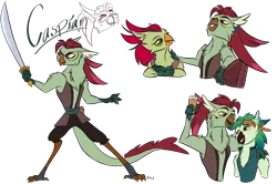 Size: 4096x2714 | Tagged: safe, artist:ask-y, derpibooru import, oc, unofficial characters only, anthro, digitigrade anthro, gryphon, bust, clothes, griffon oc, image, pirate, png, simple background, sword, transparent background, weapon