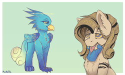 Size: 2000x1200 | Tagged: suggestive, artist:miramore, derpibooru import, oc, oc:alsephina, oc:hyra glyph, earth pony, gryphon, pony, animated, beak, claws, disembodied hand, drool, drool string, duo, duo female, ear fluff, female, gif, gold, griffon oc, hand, holding, hypno eyes, hypnosis, hypnotized, image, kaa eyes, loop, mare, mind control, runes, spread wings, swirly eyes, wings