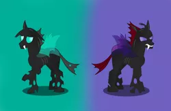 Size: 1280x832 | Tagged: safe, artist:ectttan, derpibooru import, pharynx, thorax, changedling, changeling, angry, blue eyes, brotherly love, brothers, changedling brothers, fangs, image, king thorax, male, png, prince pharynx, purple eyes, rude, sad, scared, sibling love, siblings