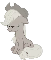Size: 859x1024 | Tagged: safe, artist:michaelsety, derpibooru import, applejack, earth pony, pony, applejack tragedy, applejack's hat, cowboy hat, crying, discorded, eyes closed, female, floppy ears, frown, full body, hat, hooves, image, mare, png, sad, simple background, sitting, solo, tail, transparent background