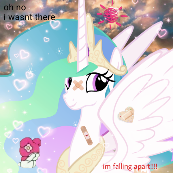 Size: 640x640 | Tagged: semi-grimdark, derpibooru import, edit, editor:bpdtraumacore, princess celestia, alicorn, pony, female, image, mare, png, traumacore