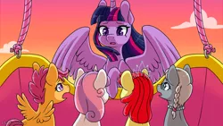 Size: 1920x1080 | Tagged: safe, artist:vladivoices, derpibooru import, apple bloom, scootaloo, silver spoon, sweetie belle, twilight sparkle, twilight sparkle (alicorn), alicorn, earth pony, pegasus, pony, unicorn, fanfic:history repeats, animatic, cutie mark crusaders, female, filly, foal, hot air balloon, image, png