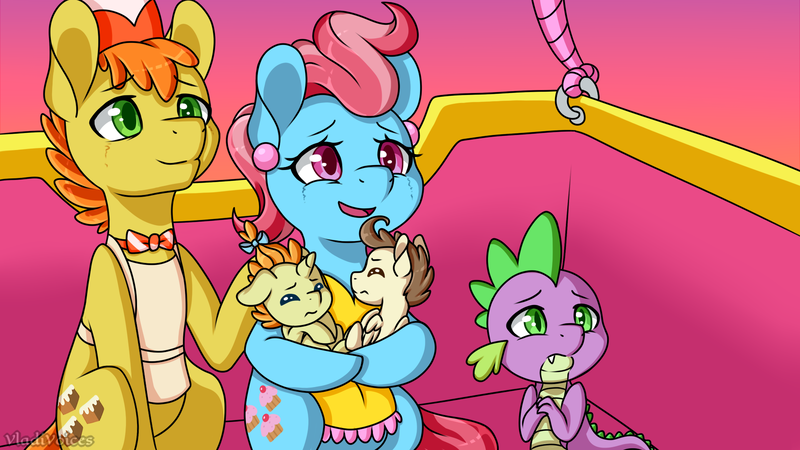 Size: 1920x1080 | Tagged: safe, artist:vladivoices, derpibooru import, part of a set, carrot cake, cup cake, pound cake, pumpkin cake, spike, dragon, earth pony, fanfic:history repeats, animatic, female, image, male, png