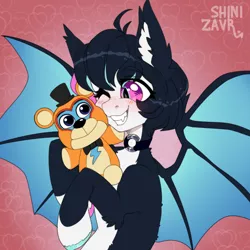 Size: 1112x1112 | Tagged: safe, artist:shini951, derpibooru import, oc, bat pony, pony, five nights at freddy's, image, png, smiling, solo