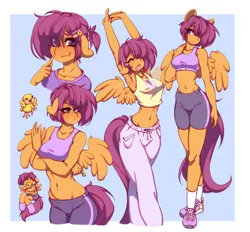 Size: 1102x1023 | Tagged: suggestive, artist:tolsticot, derpibooru import, scootaloo, anthro, pegasus, belly button, breasts, clothes, erect nipples, female, image, nipple outline, older, older scootaloo, png, shoes, shorts, socks, solo, sports bra, sports shorts, workout outfit