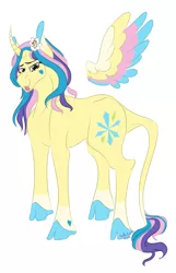 Size: 1194x1858 | Tagged: safe, artist:chronicallycryptic, derpibooru import, princess gold lily, alicorn, curved horn, horn, image, leonine tail, png, redesign, solo, tail