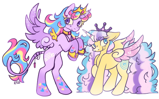 Size: 540x337 | Tagged: artist needed, source needed, safe, derpibooru import, princess gold lily, princess sterling, duo, image, jewelry, leonine tail, png, regalia, tail