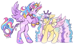 Size: 540x337 | Tagged: artist needed, source needed, safe, derpibooru import, princess gold lily, princess sterling, duo, image, jewelry, leonine tail, png, regalia, tail