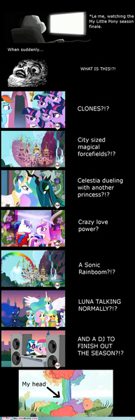 Size: 1998x6198 | Tagged: safe, derpibooru import, edit, edited screencap, screencap, applejack, pinkie pie, princess cadance, princess celestia, princess luna, queen chrysalis, rainbow dash, rarity, shining armor, twilight sparkle, vinyl scratch, changeling, pony, a canterlot wedding, lesson zero, season 2, atomic rainboom, explosion, hub logo, image, jpeg, logo, meme, mushroom cloud, my little brony, rage comic, the hub