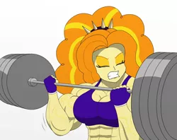 Size: 1856x1468 | Tagged: safe, artist:matchstickman, derpibooru import, adagio dazzle, equestria girls, clothes, dumbbell (object), eyes closed, female, fingerless gloves, gloves, image, lifting, muscles, png, solo, teeth, weight lifting