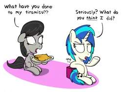 Size: 1728x1304 | Tagged: safe, artist:ebbysharp, derpibooru import, octavia melody, vinyl scratch, pony, food, image, png, tiramisu