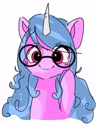 Size: 768x1024 | Tagged: safe, artist:pnpn_721, derpibooru import, izzy moonbow, pony, unicorn, bust, female, g5, glasses, image, jpeg, looking at you, mare, raised hoof, simple background, smiling, smiling at you, solo, white background