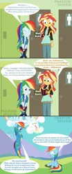 Size: 1920x4608 | Tagged: safe, artist:phantomshadow051, derpibooru import, rainbow dash, sunset shimmer, comic:eqg:bursting rainbow, equestria girls, equestria girls series, bathroom, crossed legs, desperation, double rainbow, finale, image, implied twilight sparkle, jpeg, need to pee, omorashi, out of order, potty dance, potty emergency, potty time, request, restroom, sunset's journal, sweat