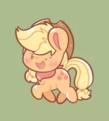 Size: 1080x1200 | Tagged: safe, artist:typhwosion, derpibooru import, applejack, earth pony, pony, applejack's hat, blushing, cowboy hat, female, freckles, green background, hat, image, jpeg, looking at you, mare, neckerchief, one eye closed, open mouth, open smile, simple background, smiling, smiling at you, solo, stetson, wink, winking at you