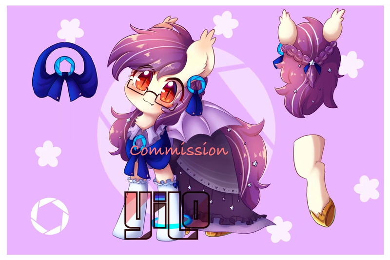 Size: 2048x1365 | Tagged: safe, artist:yilo, derpibooru import, oc, oc:sunset cloudy, bat pony, pony, clothes, cute, cutie mark, dress, female, gala dress, glasses, hoof shoes, image, mare, png, purple background, simple background, socks