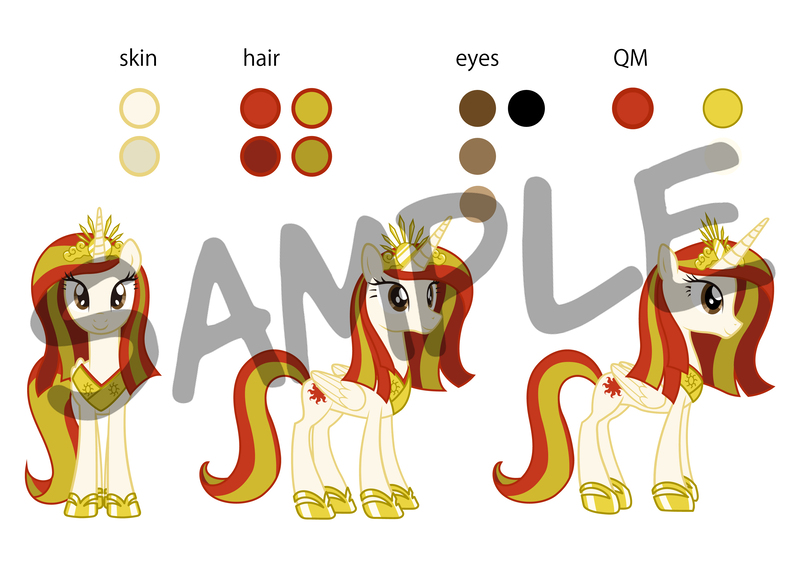 Size: 3508x2480 | Tagged: safe, artist:michiyoshi, derpibooru import, oc, oc:poniko, unofficial characters only, alicorn, pony, color palette, female, front view, image, jpeg, mare, sample, side view, simple background, solo, watermark, white background