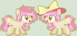 Size: 5272x2451 | Tagged: safe, artist:dinkydoolove, derpibooru import, oc, pony, unicorn, base used, bow, duo, female, filly, foal, hat, horn, image, offspring, parent:button mash, parent:sweetie belle, parents:sweetiemash, png, simple background, smiling, sun hat, tail, tail bow, unicorn oc
