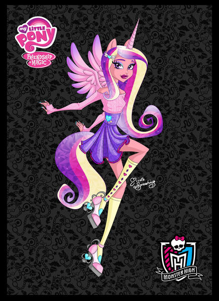 Size: 2087x2874 | Tagged: safe, artist:nemoturunen, derpibooru import, princess cadance, human, alicorn humanization, clothes, eyelashes, female, high heels, horn, horned humanization, humanized, image, jpeg, shoes, signature, skirt, solo, winged humanization, wings