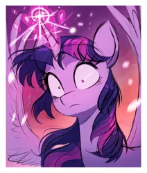 Size: 2480x2924 | Tagged: safe, artist:fanzeem, derpibooru import, twilight sparkle, twilight sparkle (alicorn), alicorn, pony, female, glow, glowing horn, horn, image, jpeg, magic, mare, shrunken pupils, solo, spread wings, wings