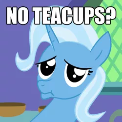 Size: 1024x1024 | Tagged: safe, artist:velgarn, derpibooru import, trixie, pony, unicorn, cup, female, frown, great and powerful, image, looking at you, mare, meme, no bitches?, png, sad, teacup
