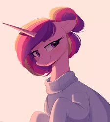 Size: 1661x1848 | Tagged: safe, artist:higgly-chan, derpibooru import, princess cadance, alicorn, pony, alternate hairstyle, blushing, clothes, cute, cutedance, female, hair bun, image, mare, png, solo, sweater