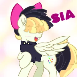 Size: 2048x2048 | Tagged: safe, artist:tiga mega, derpibooru import, songbird serenade, pegasus, pony, my little pony: the movie, blushing, clothes, female, femalee, hair over eyes, image, jpeg, mare, open mouth, raised hoof, sia (singer), solo