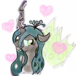 Size: 2048x2048 | Tagged: safe, artist:tiga mega, derpibooru import, queen chrysalis, changeling, changeling queen, female, heart, image, jpeg, looking at you, simple background, solo, white background