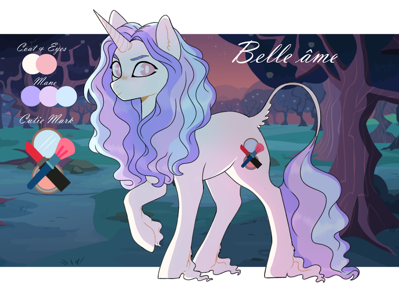 Size: 1280x928 | Tagged: safe, artist:delzol, derpibooru import, oc, unofficial characters only, pony, unicorn, female, horn, image, leonine tail, mare, offspring, outdoors, parent:fancypants, parent:fleur-de-lis, parents:fancyfleur, png, reference sheet, solo, tail, tree, unicorn oc