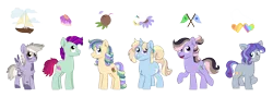 Size: 7170x2553 | Tagged: safe, artist:queenderpyturtle, derpibooru import, oc, unofficial characters only, earth pony, pegasus, pony, unicorn, female, filly, foal, image, parent:coconut cream, parent:cozy glow, parent:diamond tiara, parent:pipsqueak, parent:shady daze, parent:skeedaddle, parent:toola roola, parent:tornado bolt, png, simple background, transparent background