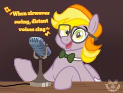 Size: 852x647 | Tagged: safe, artist:pigeorgien, derpibooru import, oc, oc:star trails, unofficial characters only, pegasus, pony, bowtie, female, glasses, image, kraftwerk, mare, microphone, png, show accurate, singing, solo