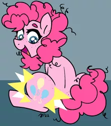Size: 776x877 | Tagged: safe, artist:/d/non, derpibooru import, pinkie pie, earth pony, pony, cutie mark, female, filly, filly pinkie pie, foal, freckles, frizzy hair, image, open mouth, pink hair, png, sitting, wide eyes, younger