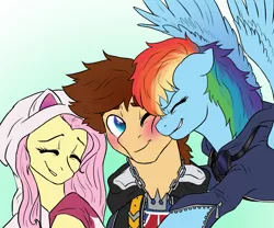 Size: 2400x2000 | Tagged: safe, artist:not-ordinary-pony, derpibooru import, fluttershy, rainbow dash, fanfic:kingdom hearts of harmony, clothes, commission, crossover, image, kingdom hearts, kingdom hearts of harmony, png, sora