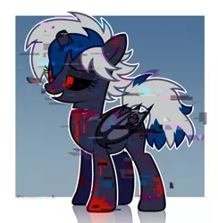 Size: 1720x1762 | Tagged: grimdark, artist:beautifulspaceshow, derpibooru import, oc, oc:elizaglitch.exe, unofficial characters only, alicorn, bat pony, bat pony alicorn, pony, .exe, alicorn oc, bat pony oc, bat wings, black sclera, blood, broken horn, cut, error, fangs, female, glitch, grin, horn, image, mare, nosebleed, png, red eyes, smiling, solo, wings