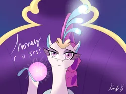 Size: 2048x1536 | Tagged: safe, artist:kmlp, derpibooru import, queen novo, seapony (g4), my little pony: the movie, bust, crown, derpibooru exclusive, fins, image, jewelry, looking at you, orb, png, queen novo's orb, raised eyebrow, regalia, throne
