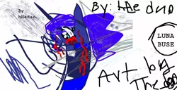 Size: 1218x625 | Tagged: semi-grimdark, artist:hhedao, derpibooru import, princess luna, alicorn, pony, 1000 hours in ms paint, abuse, blood, crying, image, jpeg, lunabuse, simple background, solo, tears of blood, text, wat, white background