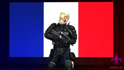 Size: 3840x2160 | Tagged: safe, artist:equeenart, derpibooru import, oc, oc:nickyequeen, anthro, donkey, 3d, counter terrorist, counter-strike: global offensive, famas, flag, france, g.i.g.n, gendarmerie, gun, image, male, png, pose, rifle, weapon