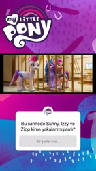 Size: 640x1138 | Tagged: dead source, safe, derpibooru import, official, screencap, izzy moonbow, sunny starscout, zipp storm, bird, earth pony, pegasus, turkey, unicorn, my little pony: a new generation, 2d, 3d, ball, bars, book, g5, horseshoes, image, instagram, instagram story, jail, jpeg, leaves, logo, quiz, social media, surprised, tennis ball, turkish, zephyr heights