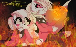 Size: 2559x1600 | Tagged: safe, artist:dawnflame, derpibooru import, ponified, earth pony, pony, charlie magne, fire, hazbin hotel, image, png, solo