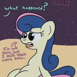 Size: 2000x2000 | Tagged: safe, artist:dafiltafish, derpibooru import, bon bon, sweetie drops, pony, comic:day by day, beach, dialogue, image, implied lyra, night, png, solo