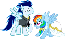 Size: 720x437 | Tagged: safe, artist:mlplary6, derpibooru import, rainbow dash, soarin', pegasus, pony, bride, clothes, dancing, dress, female, groom, image, male, marriage, png, shipping, soarindash, straight, wedding, wedding dress